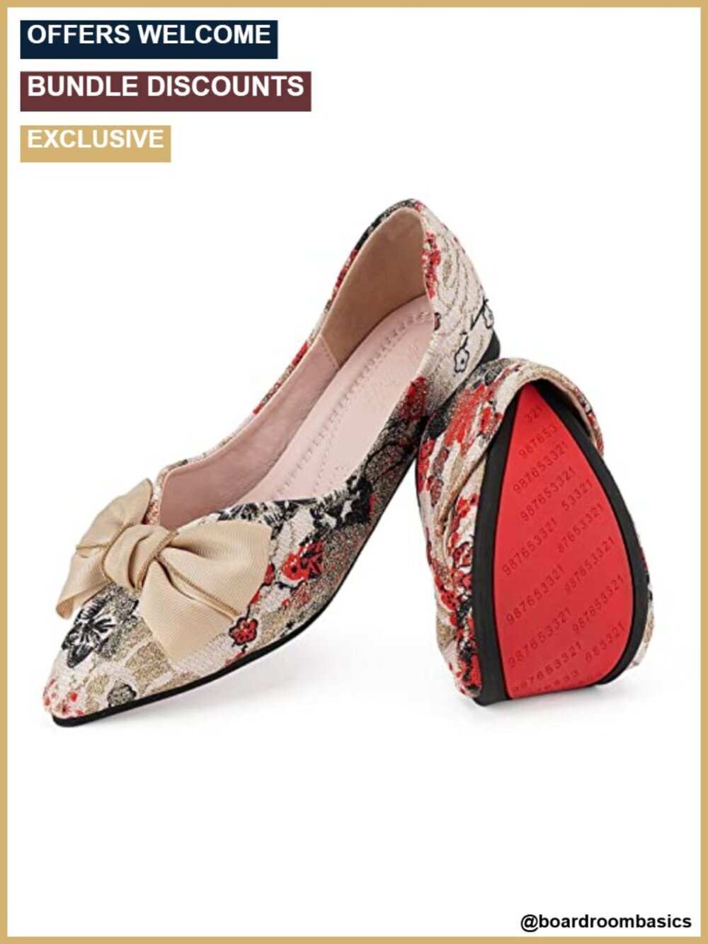 Women's Pointed Toe Bow Embroidery Ballet Flats Comfortable Slip On Dressy Shoes